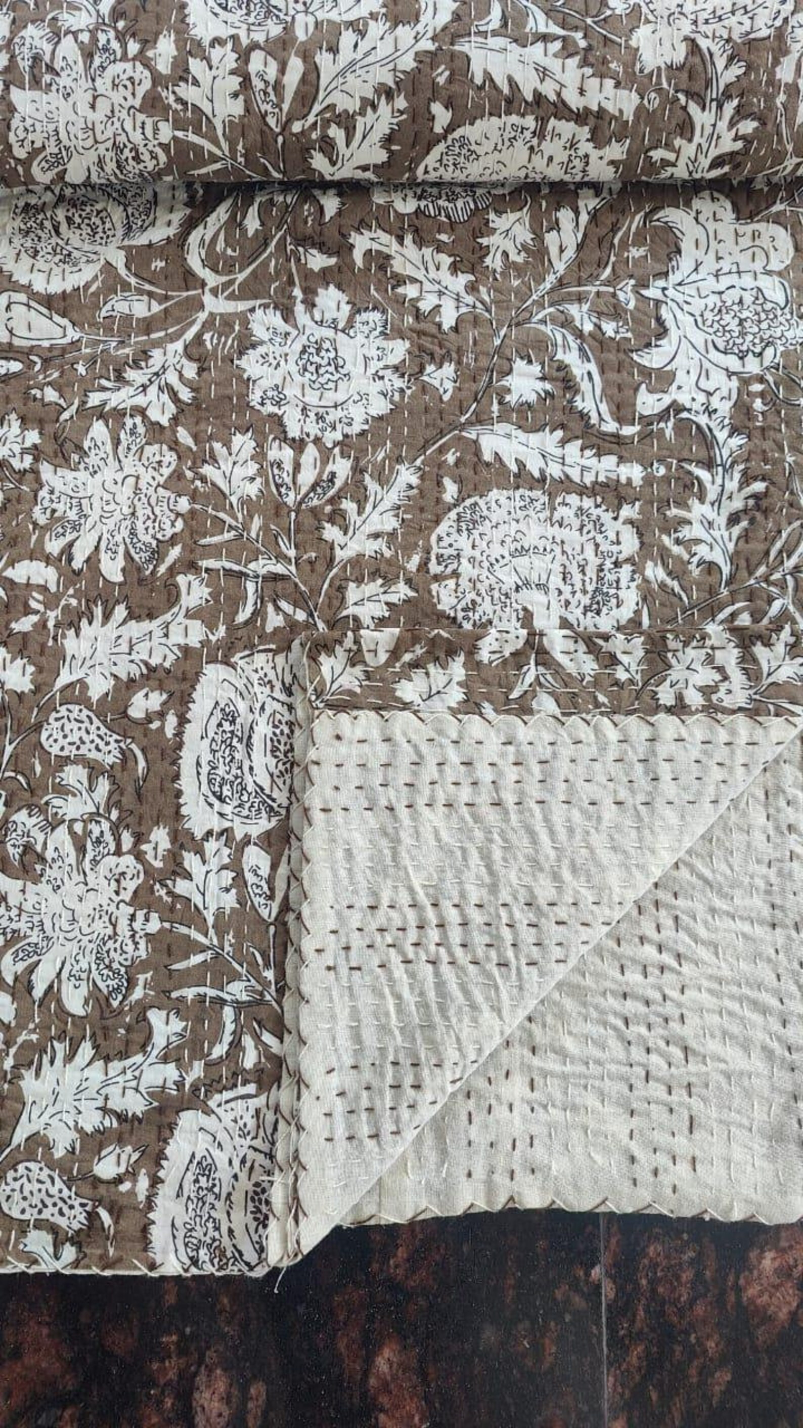 Kantha Indian Kantha quilt kantha quilt Queen block print quilted Brown kantha Quilt Indian kanth... | Etsy (NL)