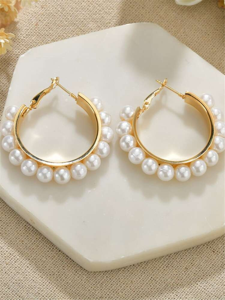 Faux Pearl Hoop Earrings | SHEIN