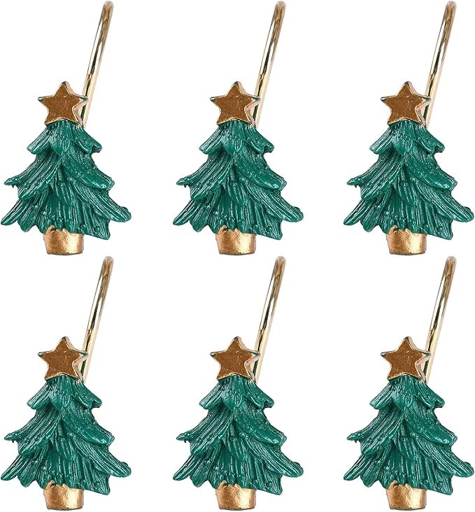 Two Fish Home Fashions Decorative Christmas Tree Resin Shower Curtain Hooks Set of 12, Christmas ... | Amazon (US)
