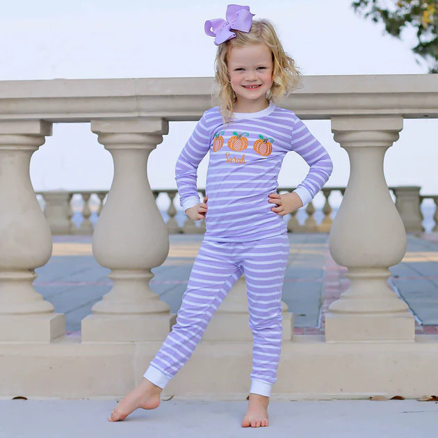 Sweet Pumpkin Lavender Stripe Pajamas | Classic Whimsy