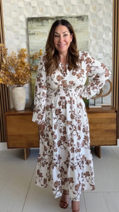 Grace Karin brown floral Amazon dress styled for early fall 🤎   
📏Wearing tts, large

#LTKSeasonal #LTKOver40 #LTKMidsize