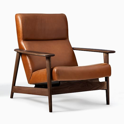 Mid-Century Show Wood High-Back Leather Chair | West Elm (US)