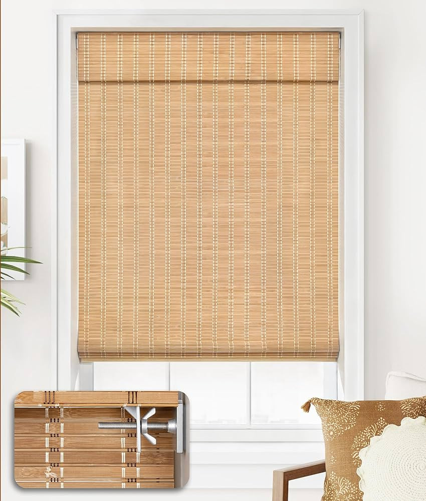 LazBlinds No Tools No Drill Cordless Bamboo Roman Shades, Light Filtering Window Treatment, Roll ... | Amazon (US)