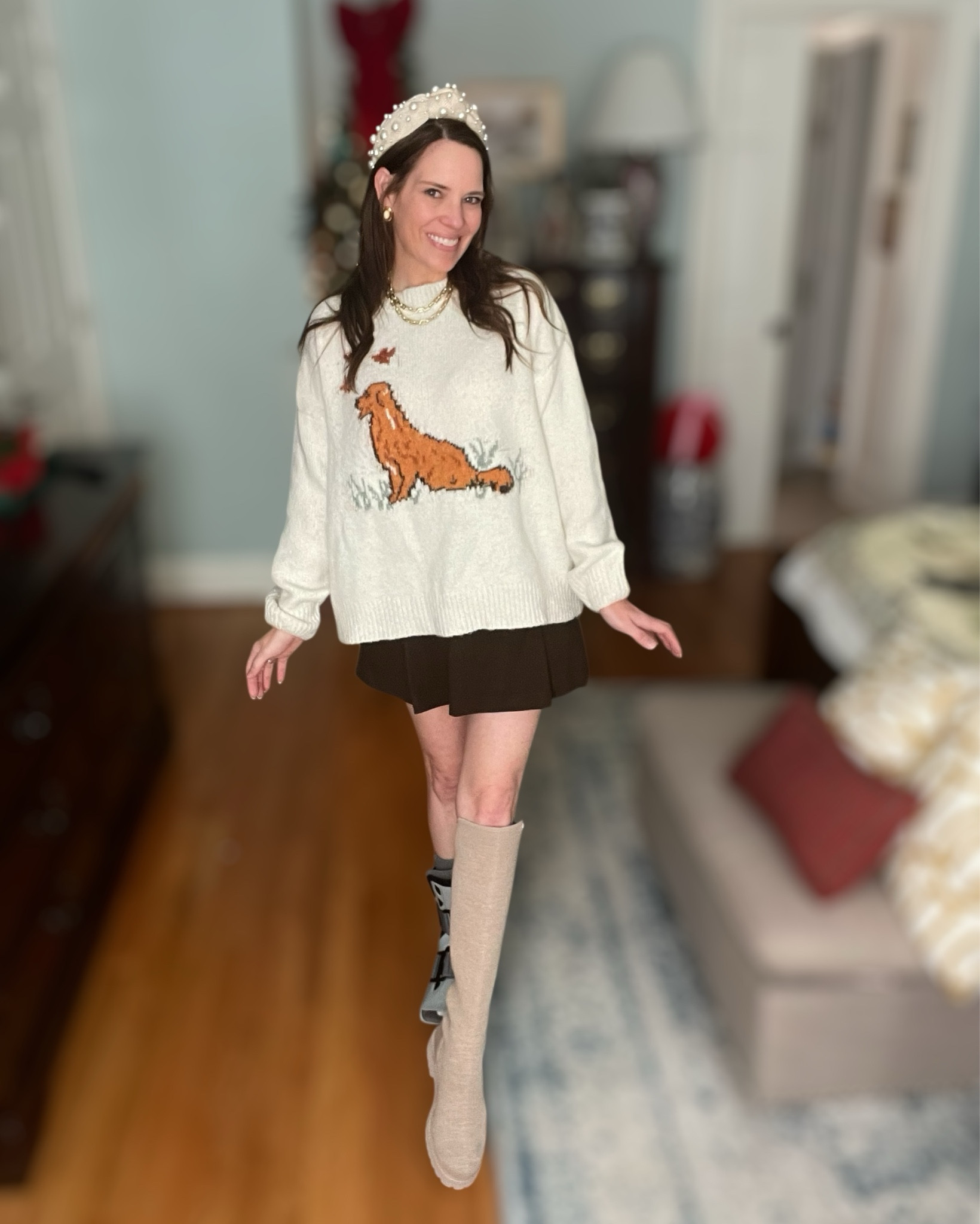 🐶 Cozy Golden Retriever Sweater Outfit – Neutral Winter Style 🤎✨

My sweater is from Ron Jon Surf Shop, but I linked the closest, cutest similar styles so you can recreate this cozy neutral winter look! 🤎🐾 I paired the golden retriever sweater with an olive mini skirt, my go-to Vivaia knee-high woven boots, the pearl Lele Sadoughi headband, classic gold oval earrings, and the Melinda Maria Frankie chain necklace for the prettiest layered moment. This outfit is warm, comfy, winter-chic, and absolutely perfect for everyday errands, holiday outings, or casual family moments. 🍂✨

Such a cute outfit idea for:
🍁 Casual winter days
🐶 Dog-lover holiday photos
🎄 December errands & shopping
☕ Coffee runs or brunch
📸 Cozy seasonal content

⸻



golden retriever sweater outfit, dog lover sweater, neutral winter outfit, cozy oversized sweater, winter mini skirt outfit, olive skirt outfit, knee high boots winter style, Vivaia boots outfit, pearl headband, Lele Sadoughi headband, gold jewelry layered necklace, Melinda Maria necklace, winter fashion inspiration, casual winter look for moms, affordable winter outfit ideas, neutral aesthetic winter style, cozy December outfit, dog themed sweater, cute winter outfits 2025 🤎✨

#LTKFindsUnder100 #LTKSaleAlert #LTKOver40