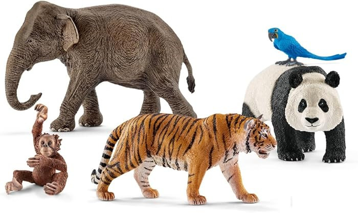 Schleich Wild Life 5 PC Jungle Animals Figurines Toy Set with Elephant, Panda, Tiger, Parrot, and... | Amazon (US)