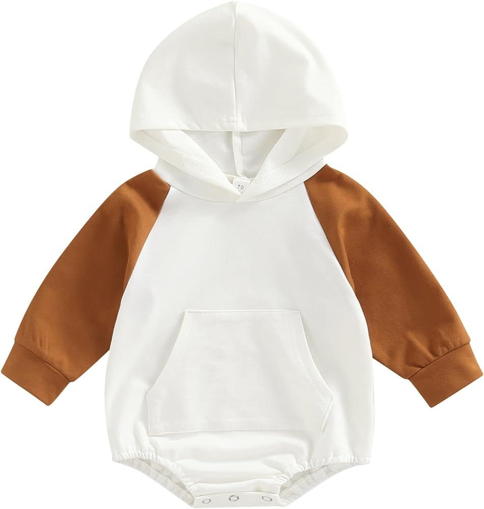 Infant Baby Boy Girl Fall Clothes Hoodie Pullover Sweatshirt Romper Color Block Long Sleeve Onesie O | Amazon (US)