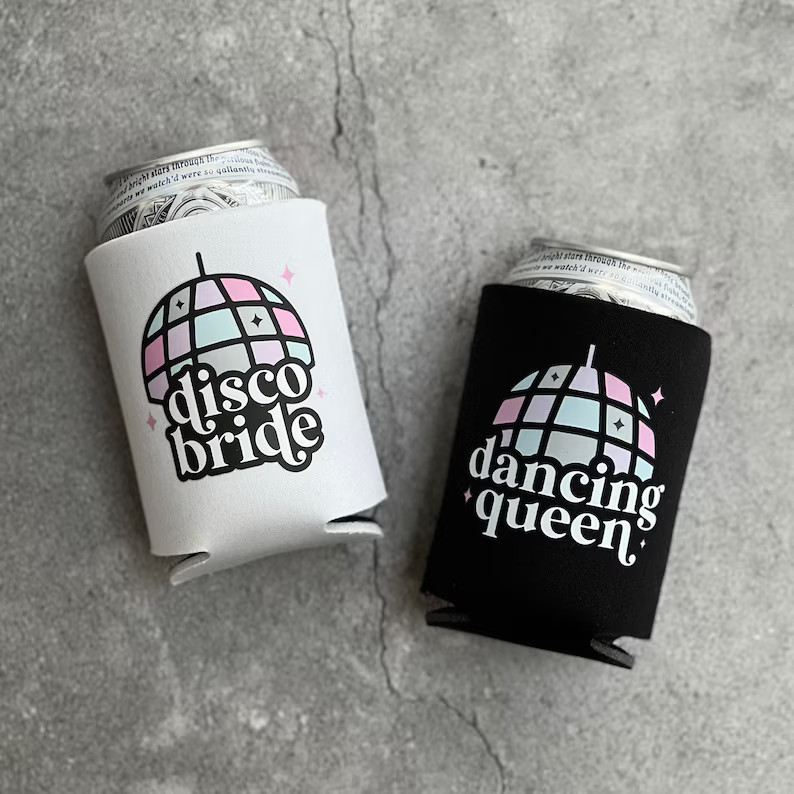 Disco Bride & Dancing Queen Disco Themed Bachelorette Party Can Coolers Groovy Stayin Alive Let... | Etsy (US)