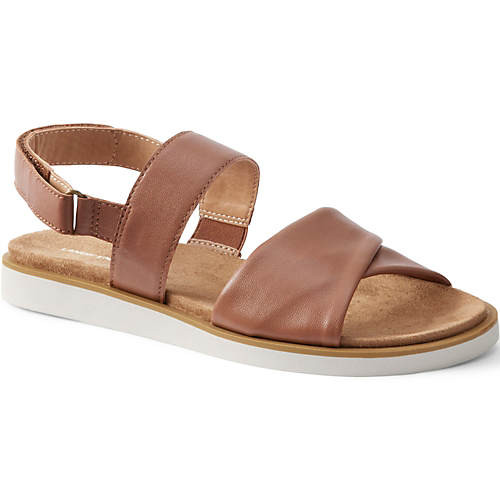 Women's Double Strap Leather Flat Sandals | Lands' End (US)