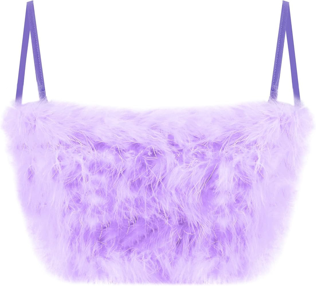 Tynora Women's Faux Fur Crop Top Spaghetti Strap Tube Tops Strappy Cami for Concert Club Party | Amazon (US)