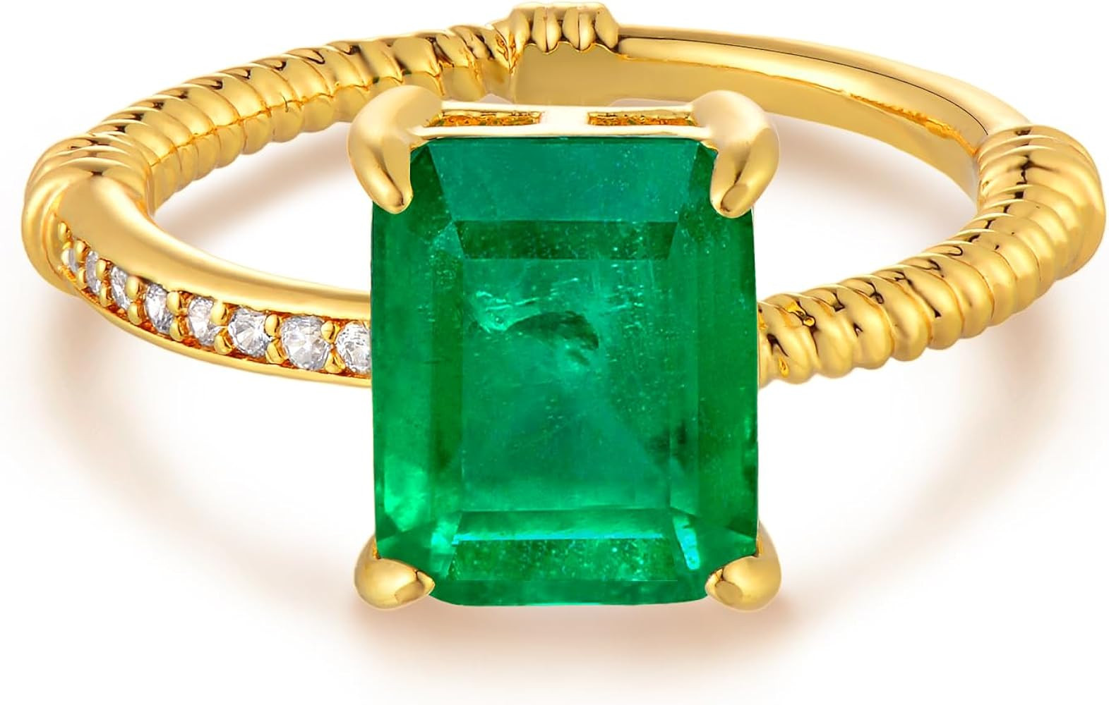 Gold Simulated Emerald/Paraiba Ring for Women Solitaire 8 * 10MM Cut 14K Gold Plated Minimalist S... | Amazon (US)