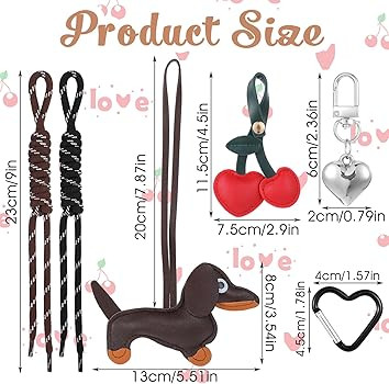 Giantree Leather Dachshund Keychain Kit, Cute Weiner Dog Heart Cherry Keychain Bag Charm Dachshun... | Amazon (UK)