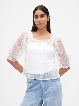 Sheer Tulle Embroidered Top | Gap (US)