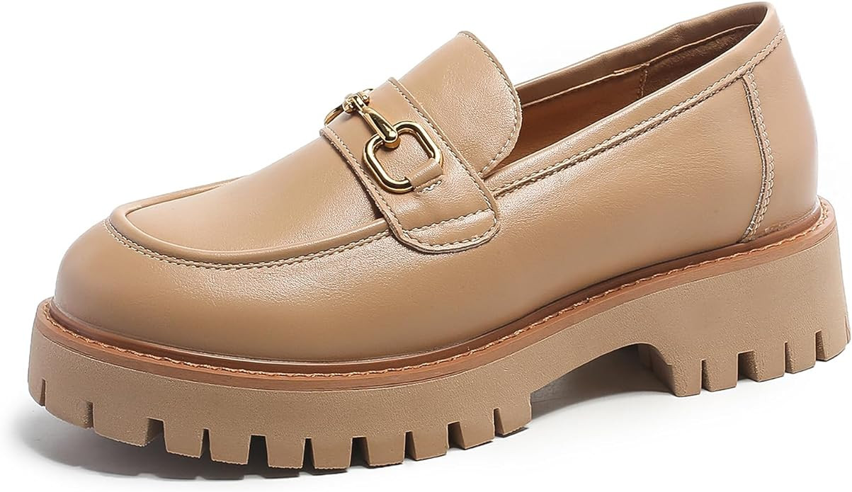 MACNMEUU Platform Loafers for Women Chunky Heel Lug Sole Loafers Slip ons Round Toe | Amazon (US)