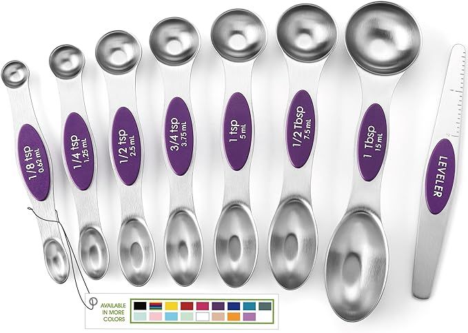 Spring Chef Magnetic Measuring Spoons Set, Dual Sided, Stainless Steel, Fits in Spice Jars, Purpl... | Amazon (US)