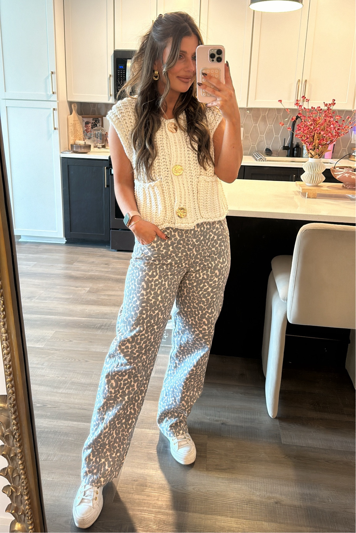 Fall outfit. Leopard pants-xs, sweater vest-s. 

#LTKFindsUnder100 #LTKStyleTip #LTKFindsUnder50