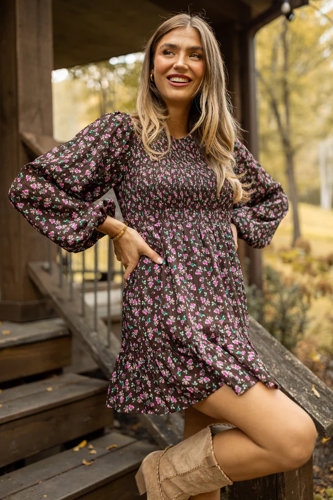 Stephanie Brown Floral Smocked Mini Dress SALE | Pink Lily