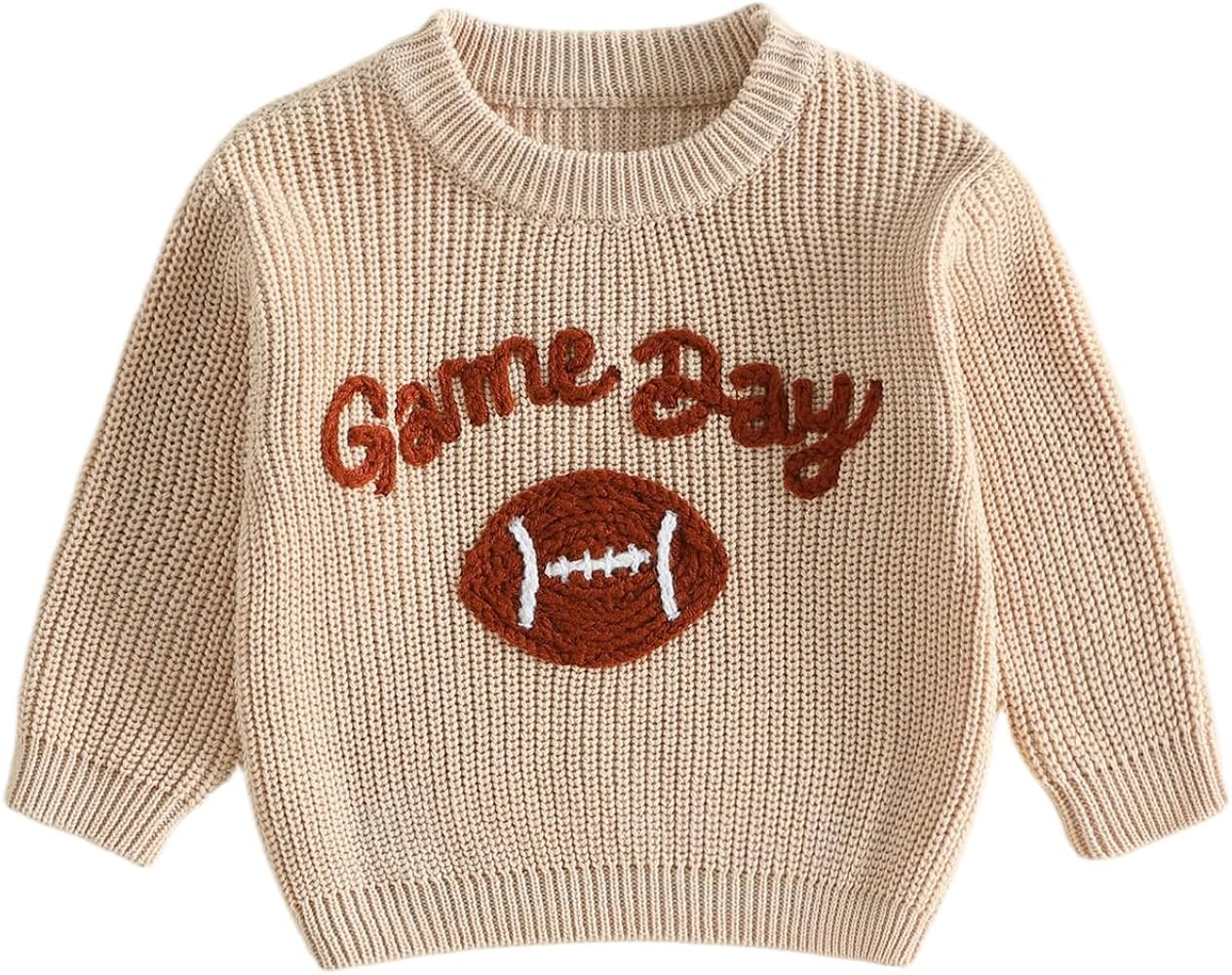 Toddler Boy Girl Football Outfit Game Day Sweater Knitted Pullover | Amazon (US)