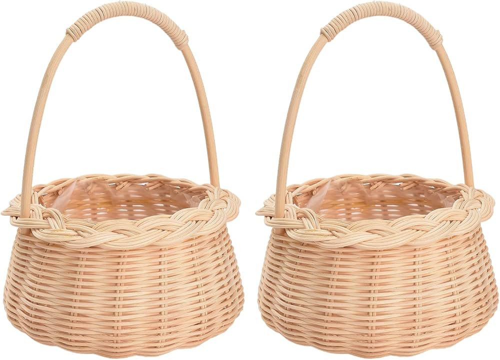 2 PCS Rattan Flower Basket,Handmade Wicker Woven Wedding Basket with Handle Rustic Style Flower G... | Amazon (US)
