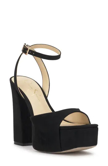 Jessica Simpson Lirio Ankle Strap Platform Sandal in Black Microsuede at Nordstrom Rack, Size 10 | Nordstrom Rack