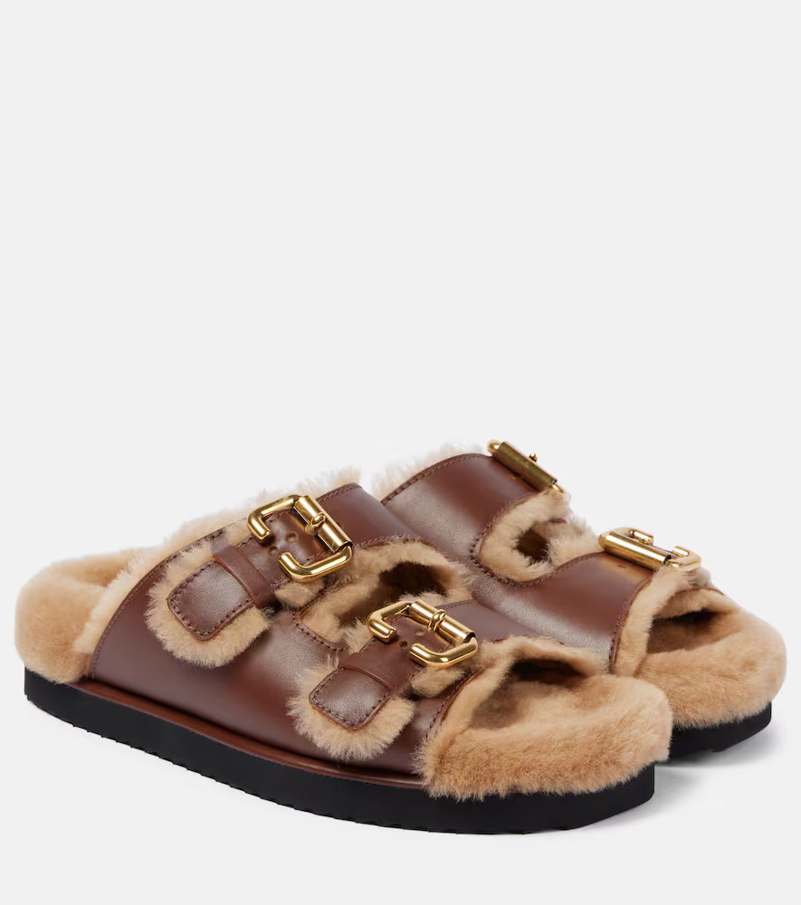 ChloÃ© Nil shearling-lined leather sandals | Mytheresa (US/CA)