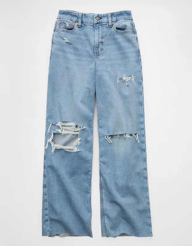 AE Dreamy Drape Curvy Super High-Waisted Baggy Wide-Leg Jean | American Eagle Outfitters (US & CA)