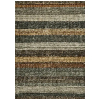 10' X 14' Khaki And Gold Striped Washable Indoor Outdoor Area Rug | Wayfair North America