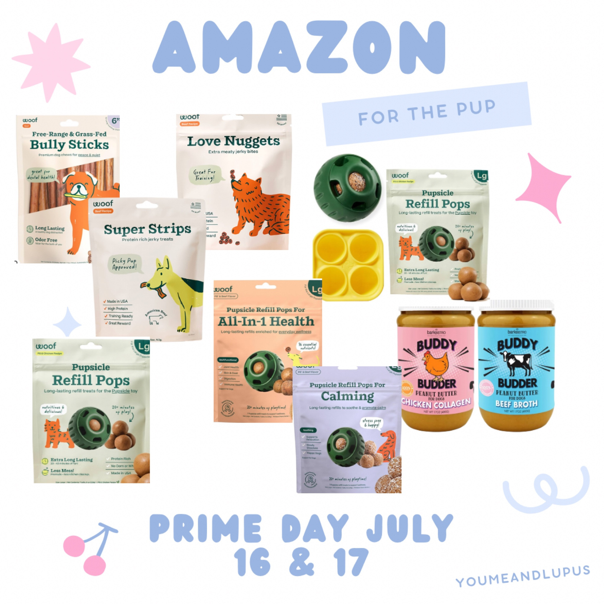 Amazon prime day for the pups. New pupsicles treats, dog treats, long last dog chews, play time, dog peanut butter, healthy dog treats, frozen dog treats, Amazon finds for the pets, pets, fur-babies, bully sticks, training treats, dog snacks, YoumeandLupus 

#LTKSaleAlert #LTKFamily #LTKFindsUnder100