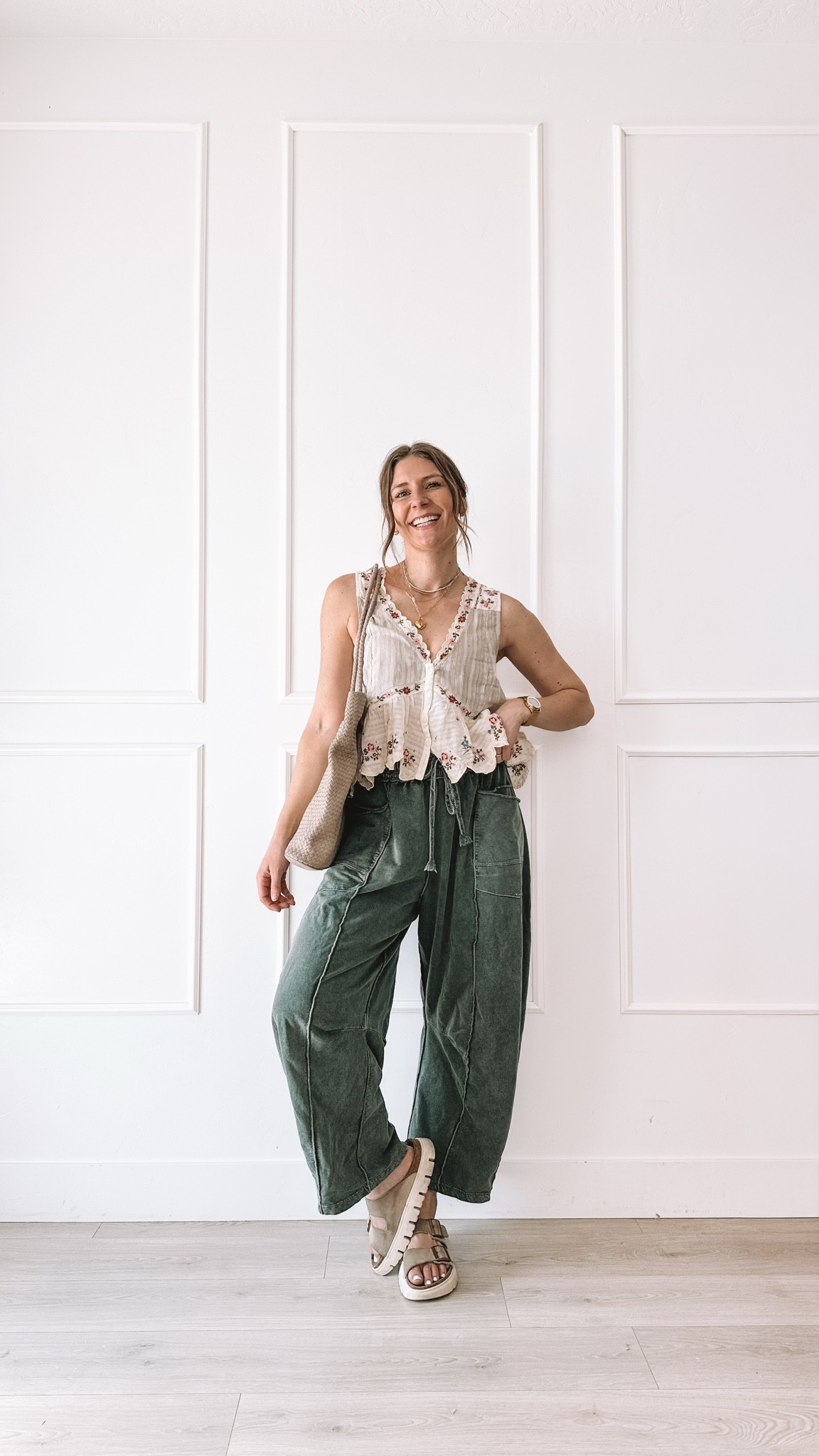 Summer Outfit Idea | This floral embroidered top paired with slate wide leg pants and platform sandals is the outfit that proves you do not have to choose between feeling cute and staying comfortable. Everything is linked and shoppable below!

#LTKgrwm #LTKmomlife #LTKootd