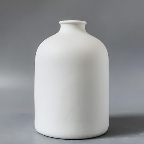 White Ceramic Vase - 7 Inch Tall - Large, Minimalist Modern Home Decor, Decorative Object - Cente... | Amazon (US)