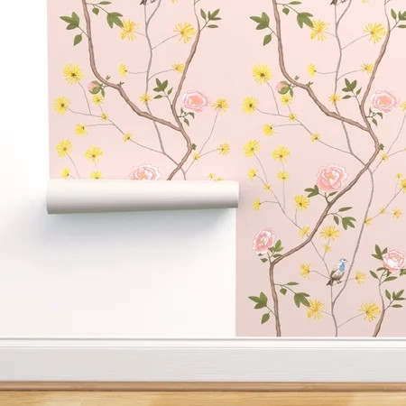 Peel-and-Stick Removable Wallpaper Chinoiserie Pink Peony Bird Butterfly | Walmart (US)