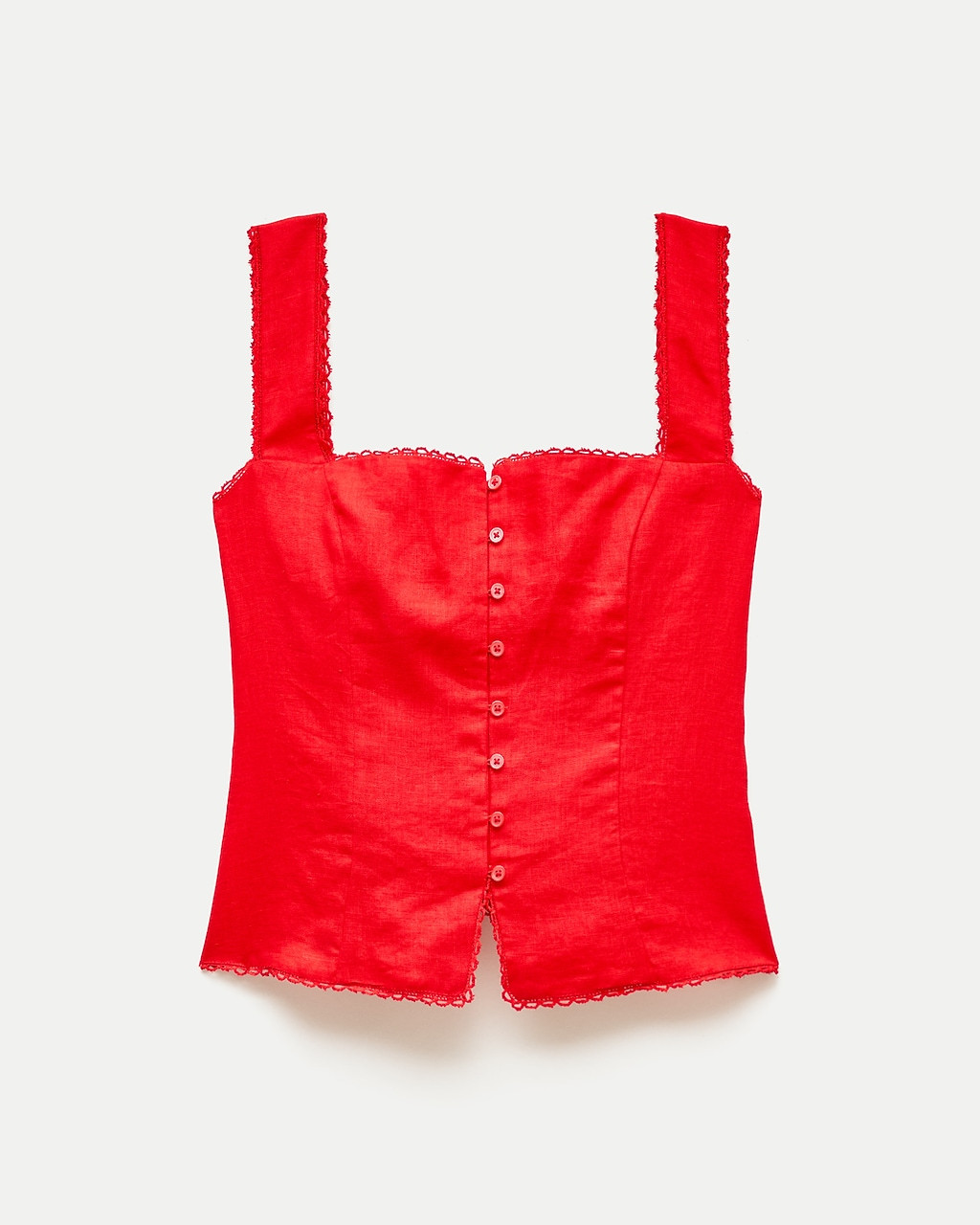 Lace-trim button-up tank top in linen | J. Crew US