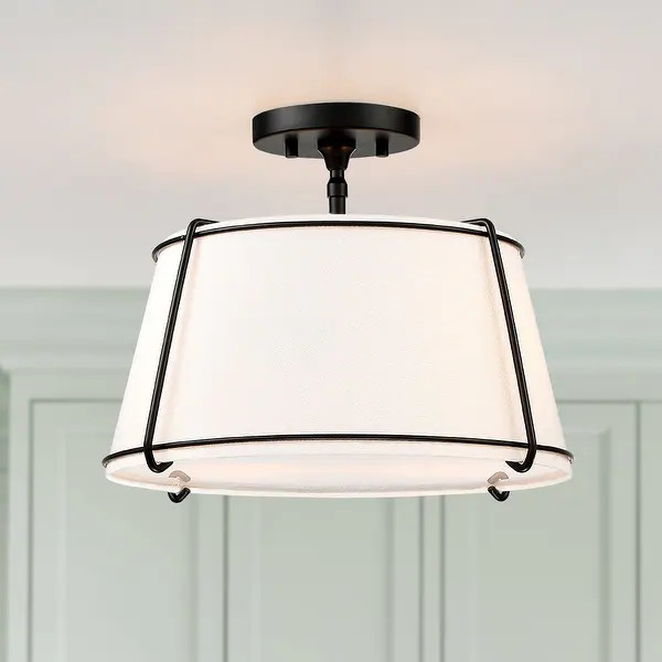 Martina 2-Light White Fabric Semi-Flush Mount- 15"W - Bed Bath & Beyond - 36723101 | Bed Bath & Beyond