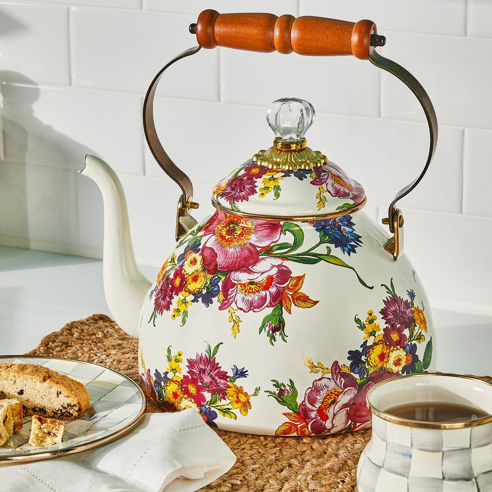 White Flower Market 3 Quart Tea Kettle | MacKenzie-Childs