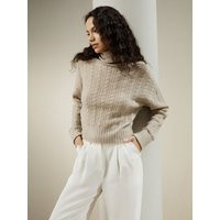 LILYSILK Women's Cashmere Cable Knit Turtleneck Sweater, Beige, S | LilySilk