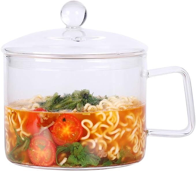 Mini Sized Glass Pasta Noodles Bowl with Lid and Handle, 44 FL OZ/1.4L Glass Soup Bowl for Noodle... | Amazon (US)