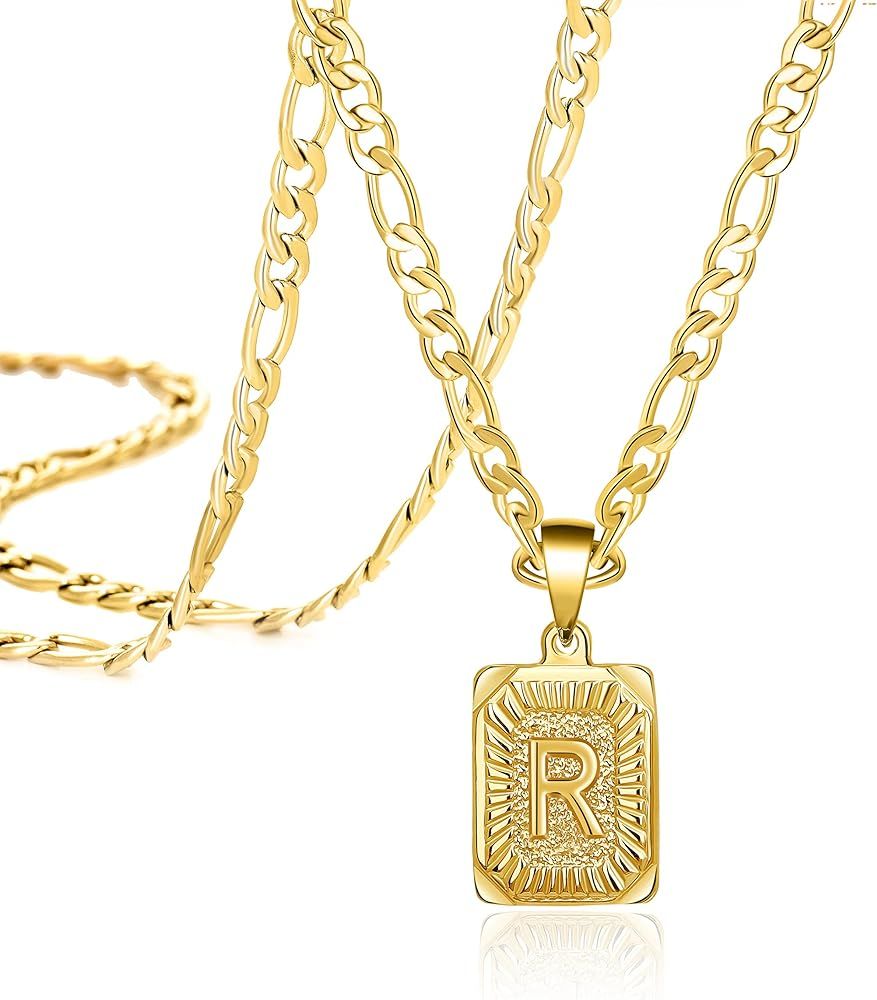 JoycuFF 18K Gold Initial Necklaces for Women Men Teen Girls Best Friend Fashion Trendy Figaro Cha... | Amazon (US)