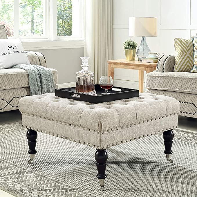 24KF Large Square Upholstered Tufted Button Linen Ottoman Coffee Table , Large Footrest Bench wit... | Amazon (US)