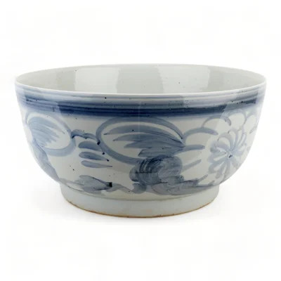 Classic Porcelain Aged Blue Floral Round Bowl | Wayfair North America