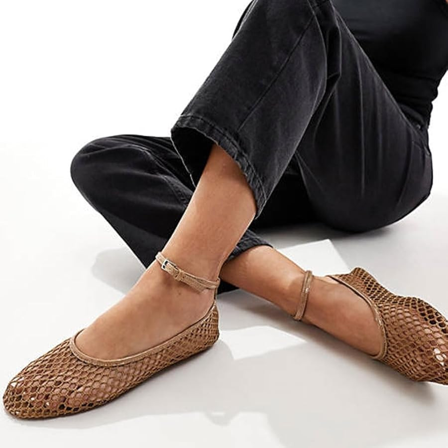 Mesh Ballet Flats for Women Metal Buckle Mary Jane Flats Comfortable Dressy Ballerina Fishnet Sho... | Amazon (US)