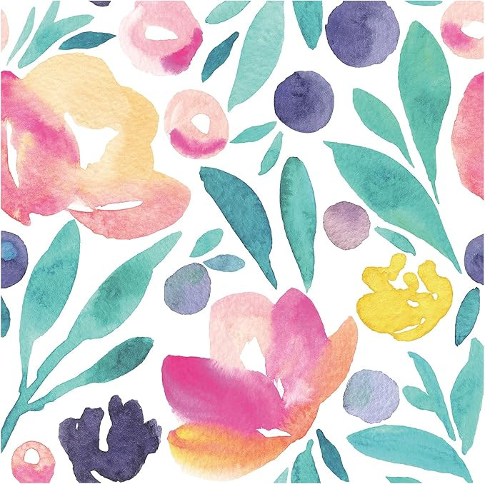 HaokHome 93110 Watercolor Floral Peel and Stick Wallpaper Leaf for Bathroom White/Purple/Green Re... | Amazon (US)