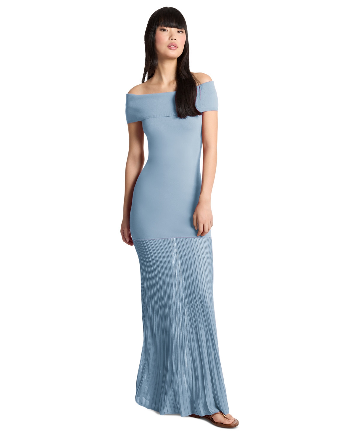Michael Kors Women's Fold-Over Sheer Maxi Dress - Chambray | Macy's
