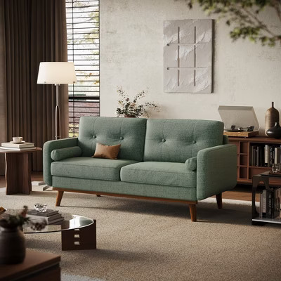 65" Loveseat Sofa, Mid Century Button Tufted Sofa Couch with Wood Legs & Trim | Target