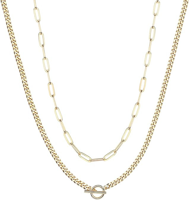 PAVOI 14K Gold Plated Dainty Layering Necklaces for Women | Snake Chain, Curb Link, Paperclip Lay... | Amazon (US)