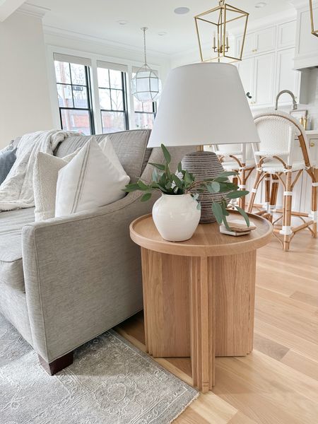 Shop our white oak side table and Studio McGee for Target lamp. Accent table, round table, lamp, living room furniture, design, affordable find, sustainable furniture, Haiti home 

#LTKstyletip #LTKFind #LTKhome