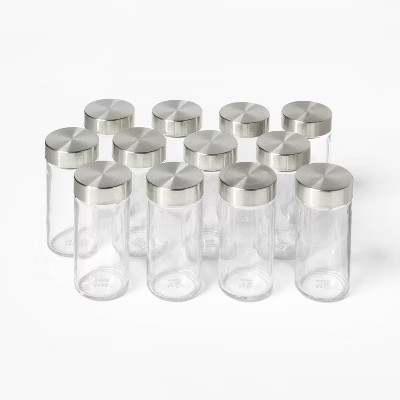 27pc Glass Spice Jar Set with Funnel and Labels Silver - Figmint™ | Target