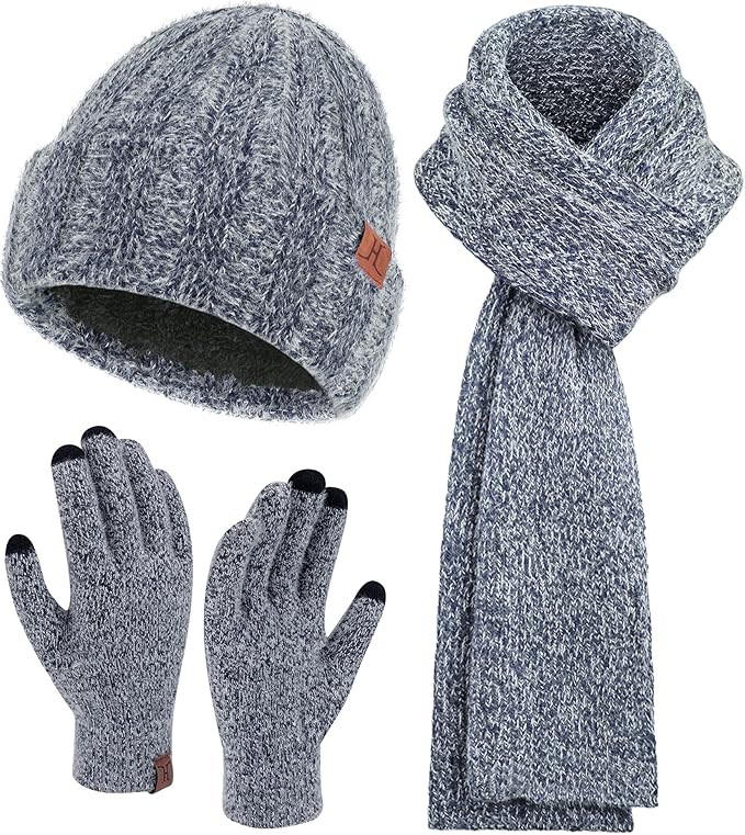 Womens Winter Warm Knit Beanie Hat Touchscreen Gloves Long Neck Scarf Set with Fleece Lined Skull... | Amazon (US)