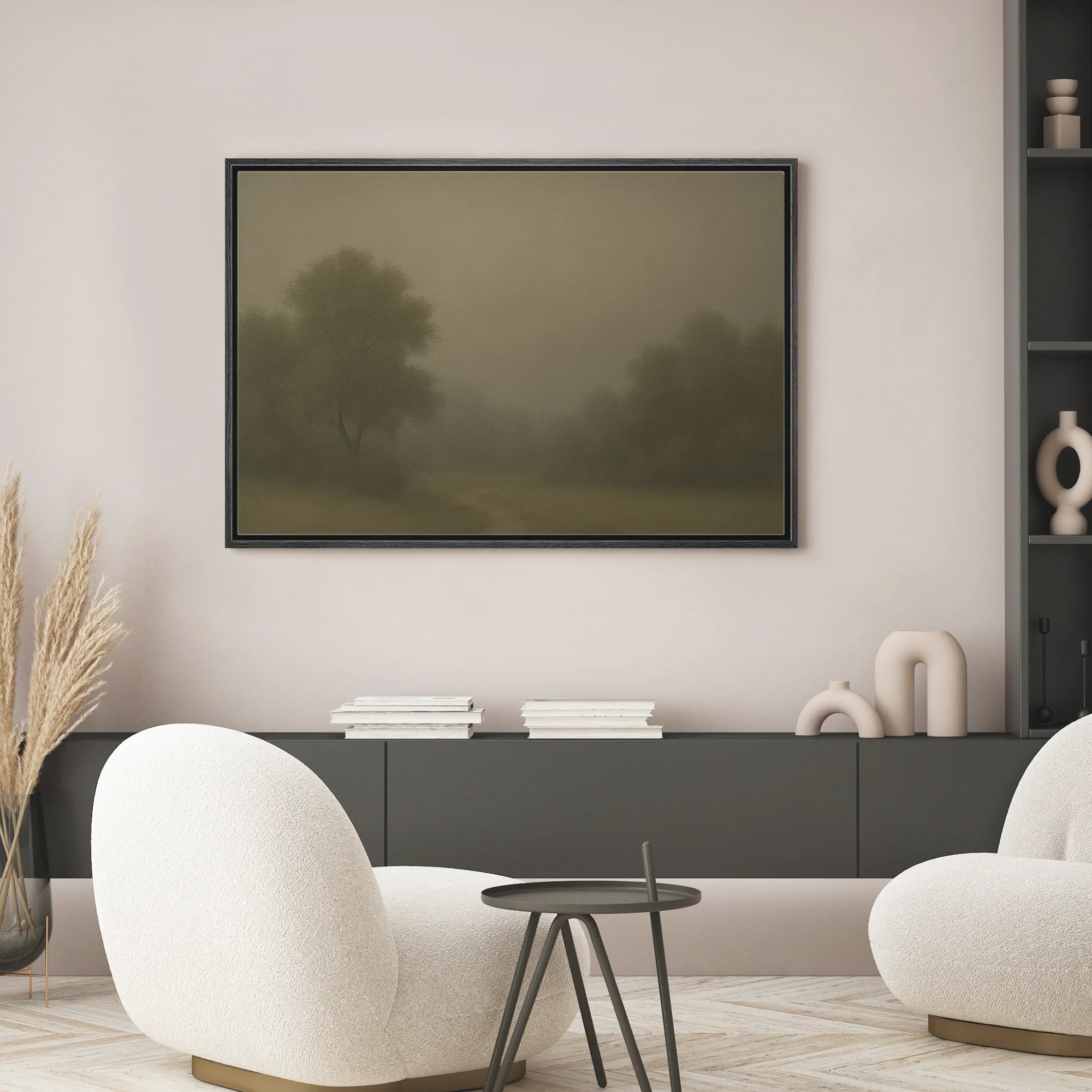 Misty Forest Path Framed Landscape Wall Art - Moody Green Woodland Scene for Living Room or Study - Tranquil Nature-Inspired Decor | Wayfair North America