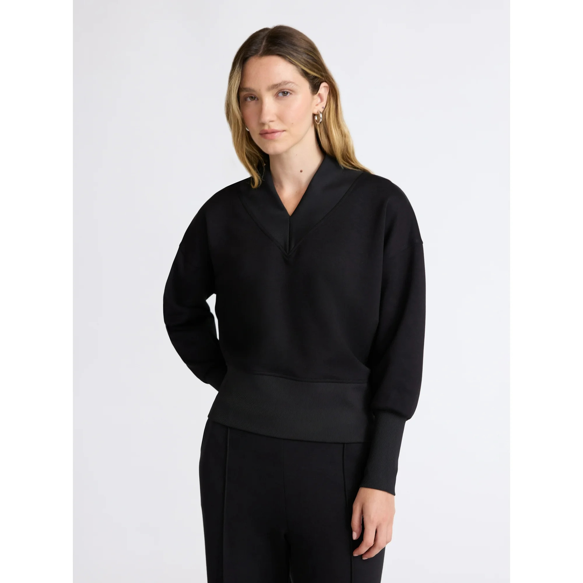 Scoop Women's and Women's Plus New Scubaknit V Neck Sweatshirt, Sizes XS-4X | Walmart (US)