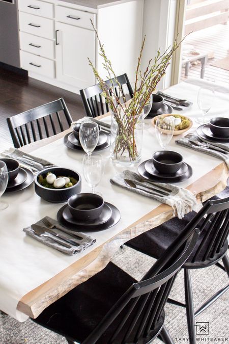 Modern black and white Easter decor and table setting with willow stems 

#LTKfindsunder100 #LTKhome #LTKSeasonal