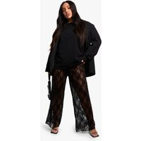 boohoo Women's Plus Lace Wide Leg Trousers in Black | Size: 12 | Knitted | boohoo (US & Canada)